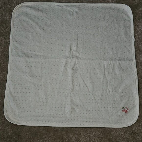 Little Me White Pink Polka Dot Baby Blanket Embroidered Flowers 100% Cotton - Picture 5 of 8
